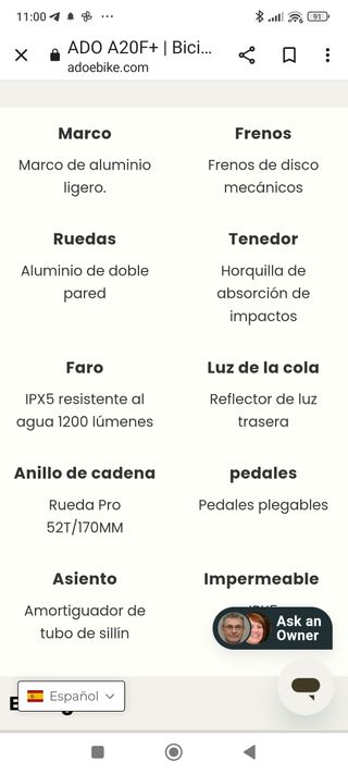 Bicicleta eléctrica ado a20f