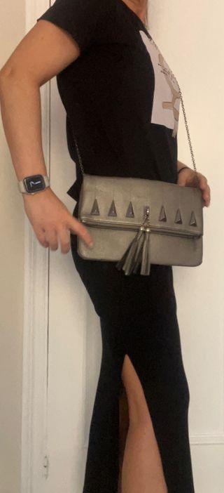 Bolso con estilo de piel sintética gris metálico