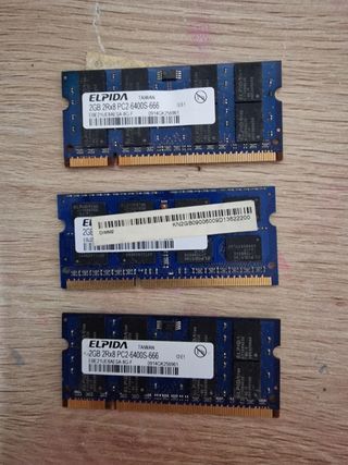 Lote memoria ram portátil 3x2gb dimm2