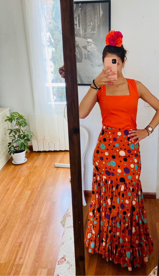 falta y top flamenca T.36/38 naranja y lunares 