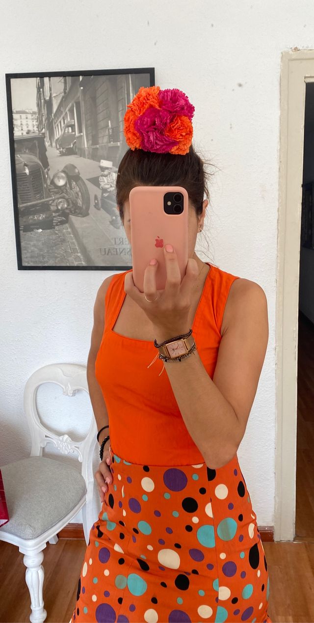 falta y top flamenca T.36/38 naranja y lunares 
