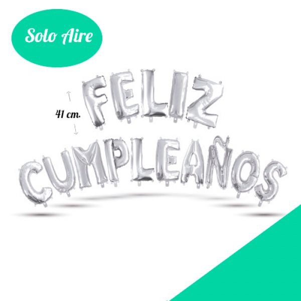 Set FELIZ CUMPLEAÑOS Letras Foil Metálicas Plata