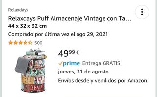 Puff taburete vintage c/tapa almacenaje