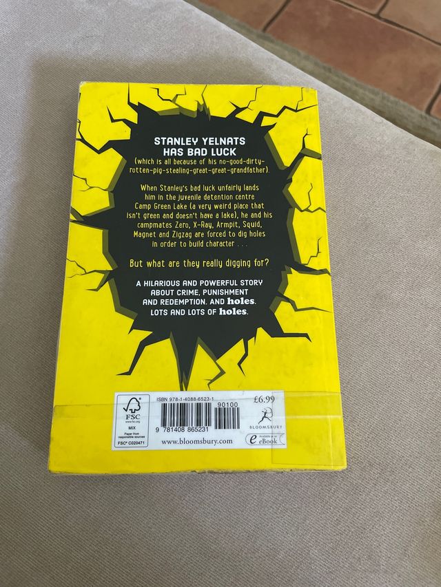 Libro in inglese «Holes». (È rivestito in PVC)