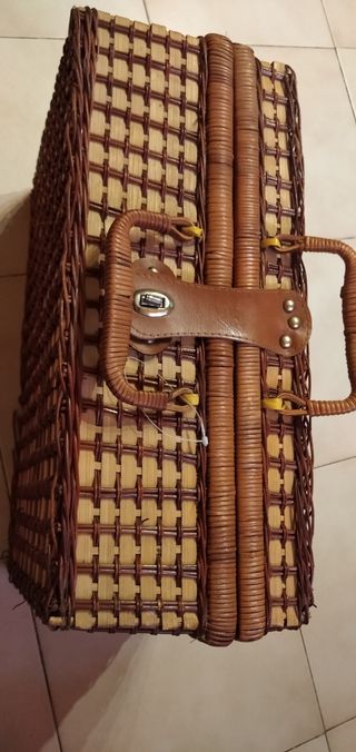 Set cesto da picnic vimini/pelle 4 persone