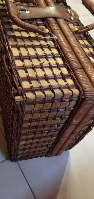 Set cesto da picnic vimini/pelle 4 persone