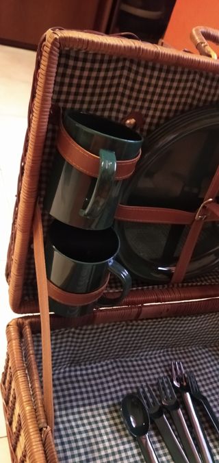 Set cesto da picnic vimini/pelle 4 persone