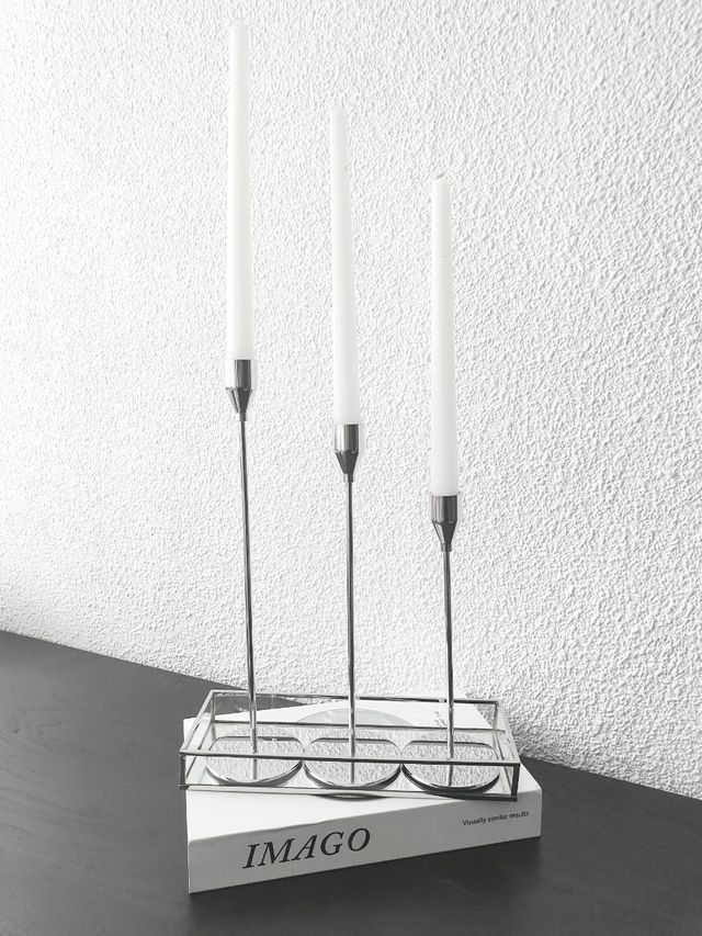 Juego de tres portavelas plata 25 €