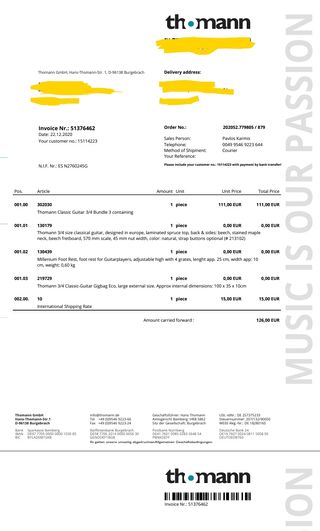 Guitarra española 3/4 Thomann nueva + funda