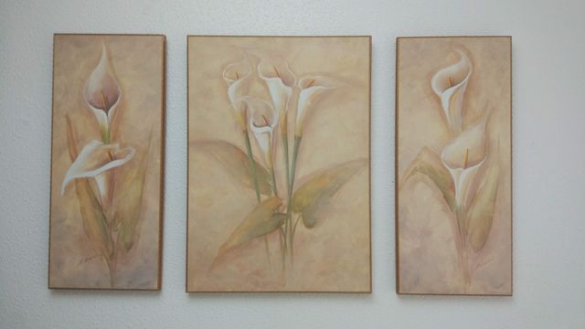 Set de 3 lienzos en madera con motivo floral