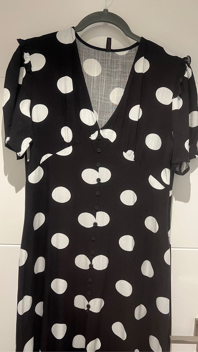 Vestido Midi negro lunares talla M