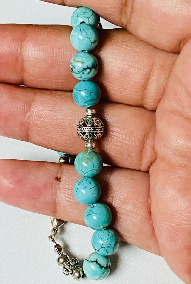 Pulsera con turquesas naturales y plata de ley 925