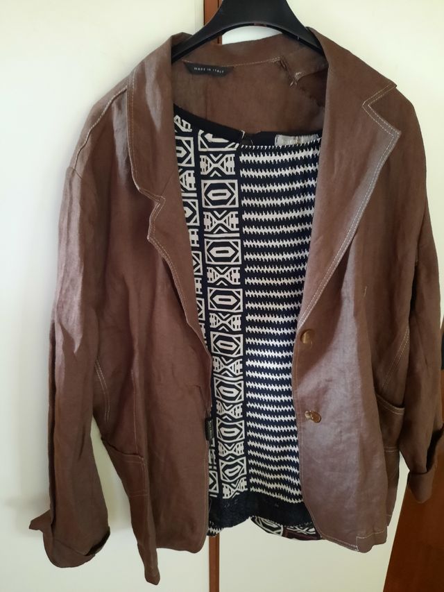 giacca lino con camicia in tinta XL
