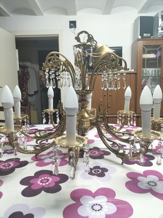 Lampara de bronce y cristal