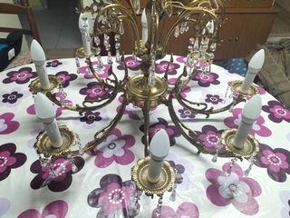 Lampara de bronce y cristal