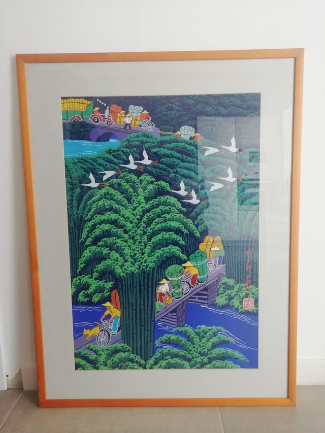 Cuadro escena bambu china