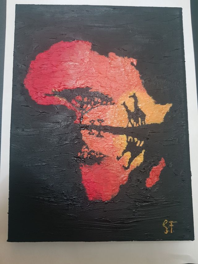 Quadro olio su tela. Africa. Tramonto