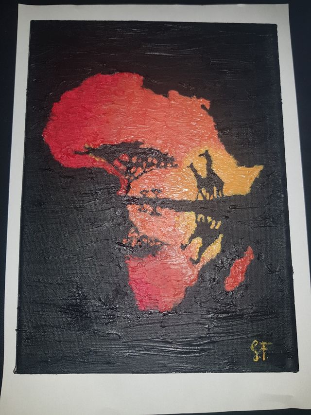Quadro olio su tela. Africa. Tramonto