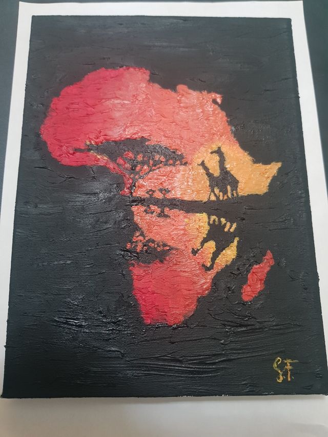 Quadro olio su tela. Africa. Tramonto