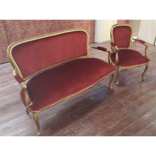 Sofá y Silla Antiguo. Francés Luis XVI