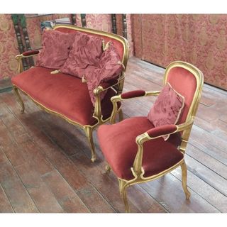 Sofá y Silla Antiguo. Francés Luis XVI