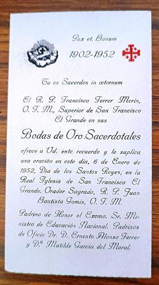 COCENTAINA. BODAS ORO FRANCISCO FERRER MARÍN. 1952