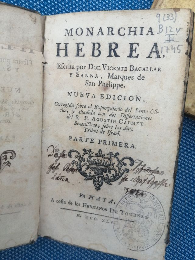 Monarchía hebrea libro del 1745 en 4 tomos