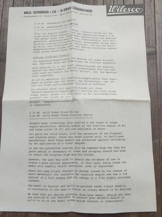 Folleto Antigua Apisonadora de latón Wilesco