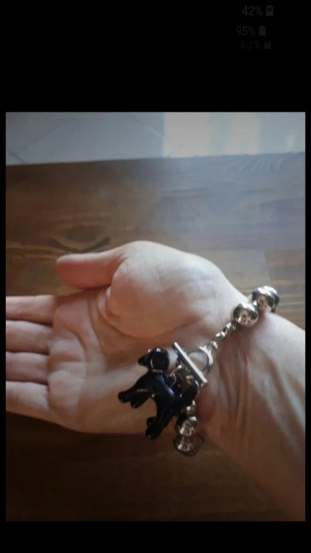 Bracciale color argento con pietra nera