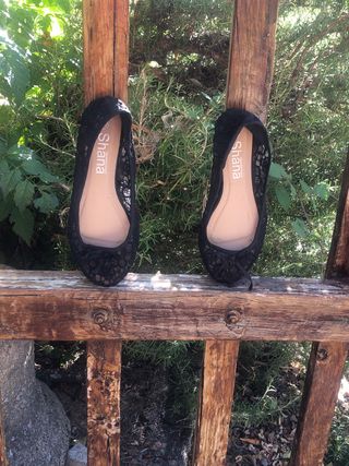 Manoletinas tela encaje negro 37/38 SA