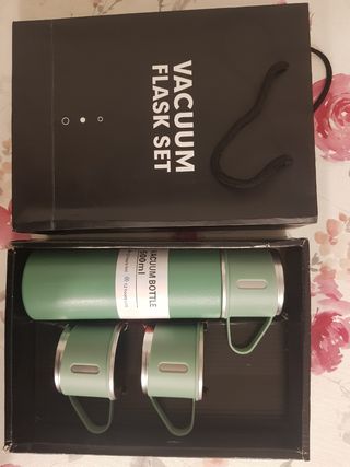 Termo + tazas café verde acero inoxidable