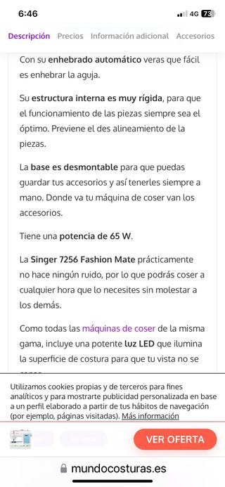 Maquina Coser Singer Fashion Mate 7256