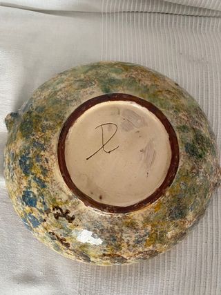 Fuente  o frutero cerámica tonos verdes y tierra