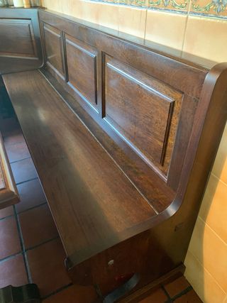 Oferta, mesa y banco de madera de teca.