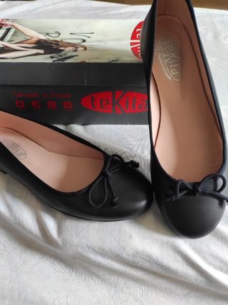 Zapatos piel manoletinas T.37 negro 