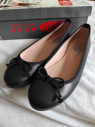 Zapatos piel manoletinas T.37 negro 