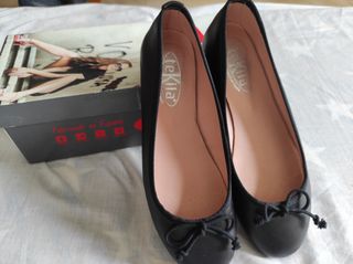 Zapatos piel manoletinas T.37 negro 