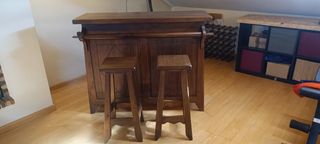 Barra de Bar en Madera Maciza + 2 Taburetes