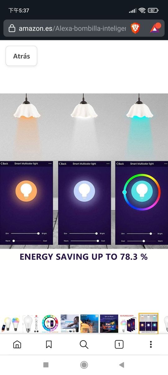 Bombillas Alexa E27 WiFi inteligente LED 10W 1000L