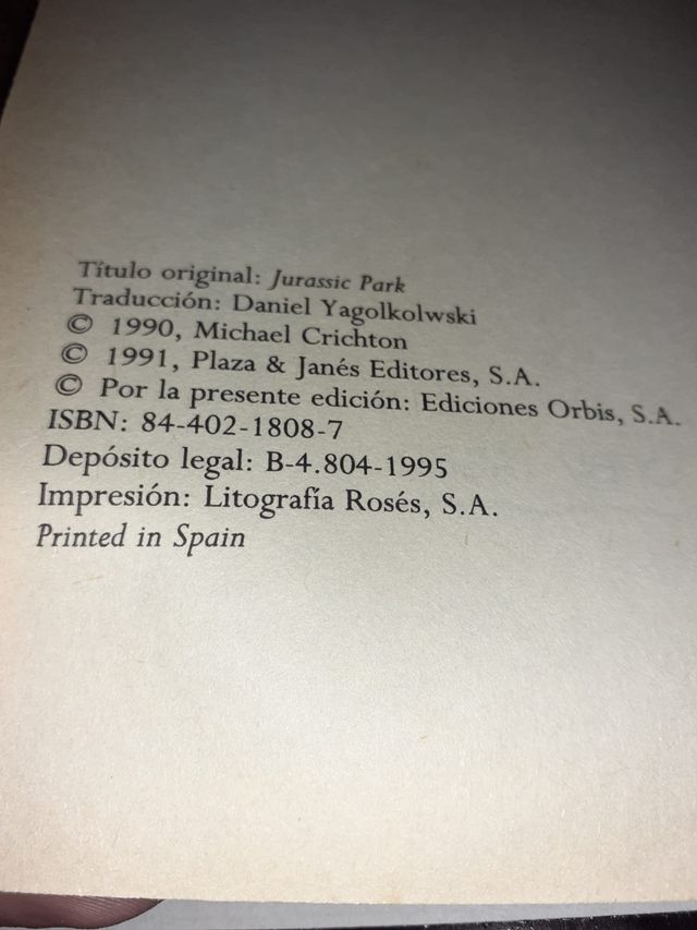Libro parque jurasico 1995 ver recoger en gondomar