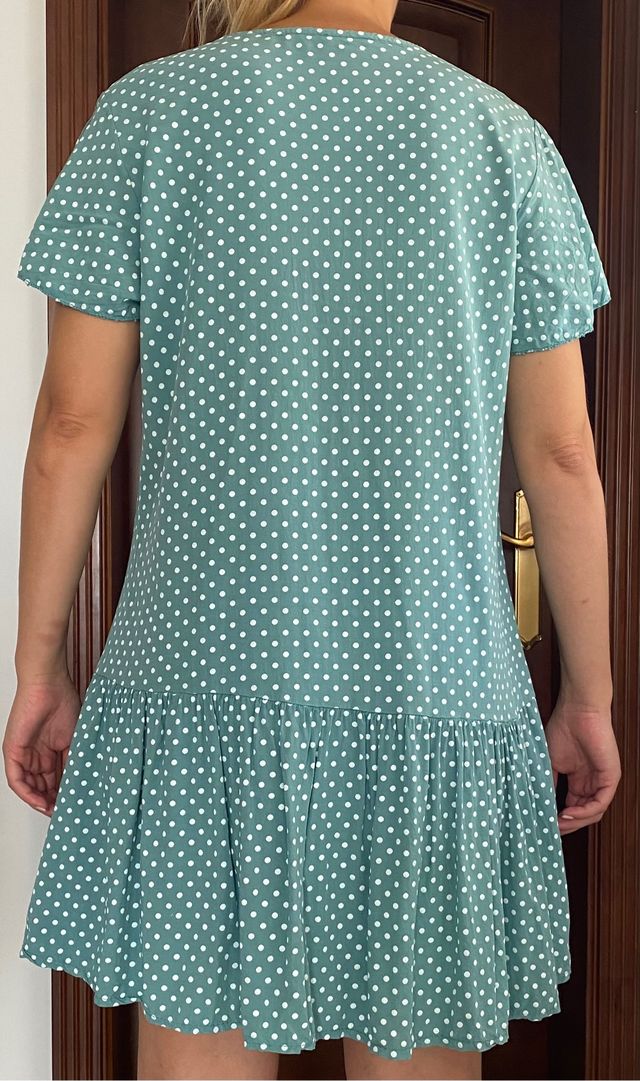 abito verde acqua a pois/pois