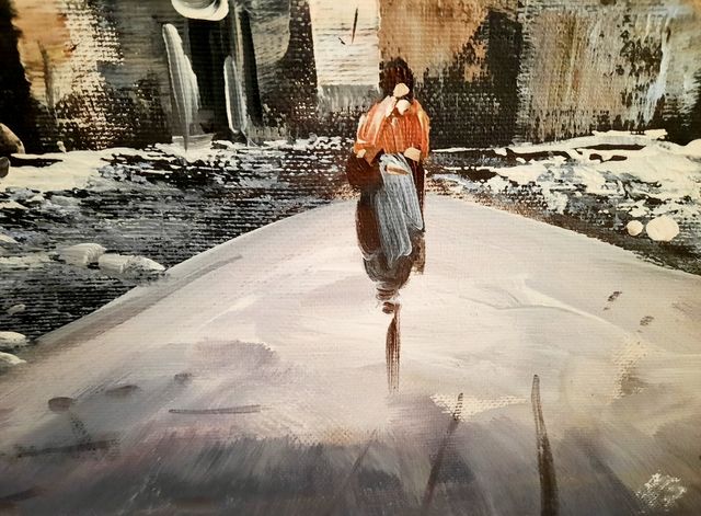 Quadro dipinto su tela raffigurante paesaggio vint