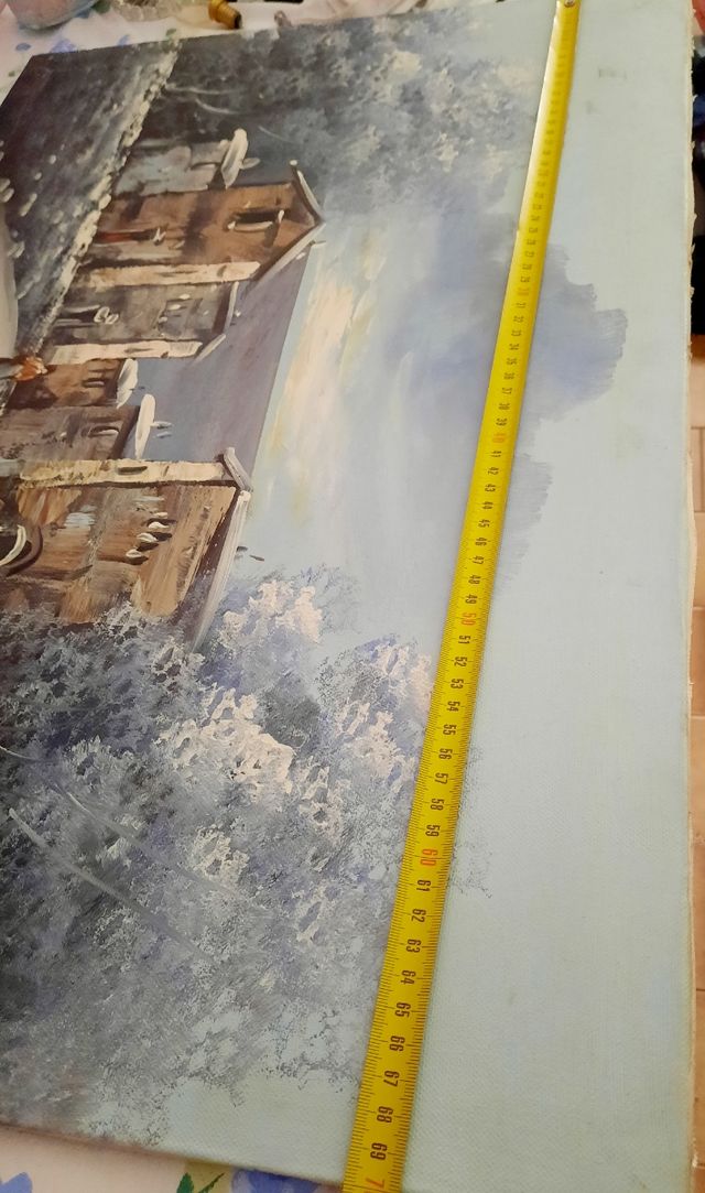 Quadro dipinto su tela raffigurante paesaggio vint