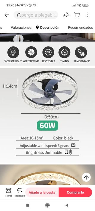 Ventilador de techo con luz