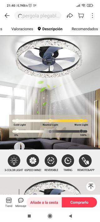 Ventilador de techo con luz