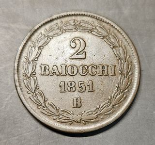 Moneta 2 Baiocchi 1851 Stato Pontificio