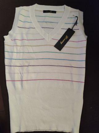 Maglia senza maniche bianco a righe