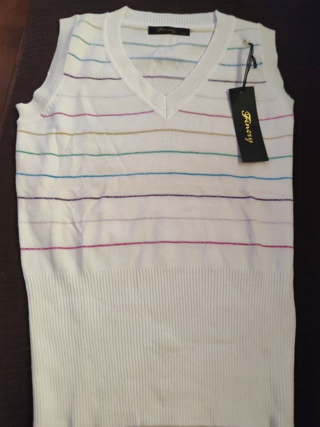 Maglia senza maniche bianco a righe