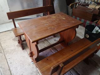 Mesas de bodega madera maciza con bancos