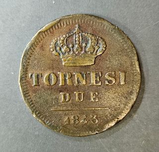 Moneta 2 Tornesi 1843 Regno due Sicilie